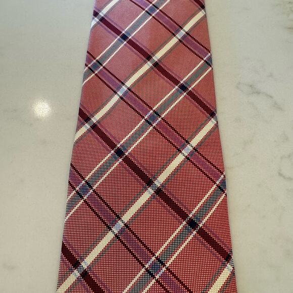 BREUER Men's Designer Silk Plaid Check Red Blue White Neck Tie Made In - Picture 2 of 10